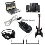 Guitar 1/4" Audio to USB Interface Link Cable Recording w/ Headphone Jack for PC