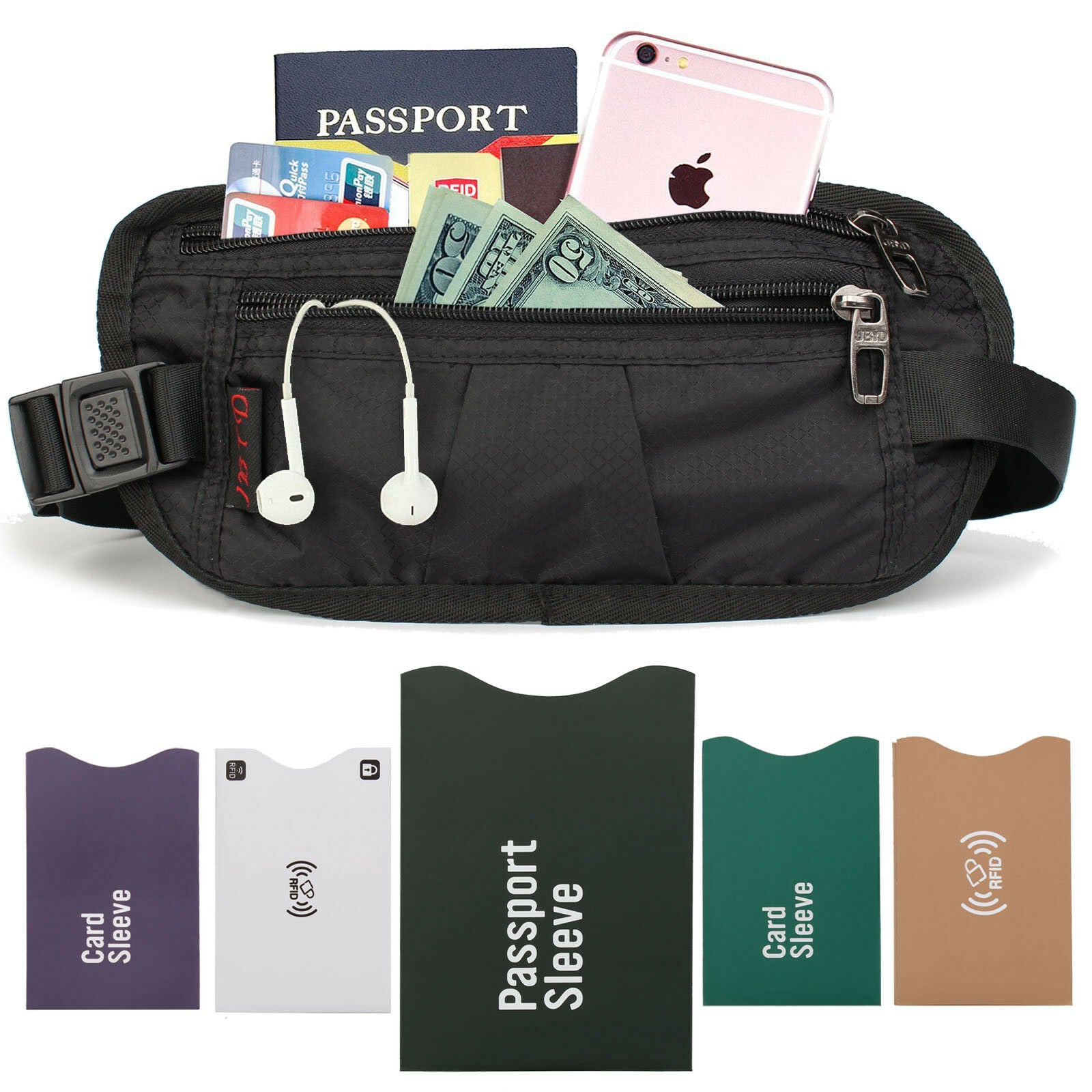 AllTopBargains 1pc Money Belt Pouch Hidden Travel Wallet Passport ID Holder Secure Khaki Unisex
