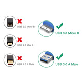 USB 3.0 Type A Male to Micro B Cord Cable for Galaxy S5, Note 3, Camera, Hard Drive Samsung