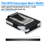 Carbon Fibre Wallet, Slim Money Clip RFID Blocking Metal Wallet & Business Card Holder