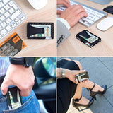 Carbon Fibre Wallet, Slim Money Clip RFID Blocking Metal Wallet & Business Card Holder
