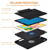 ipad 5th 6th 9.7inch 2017/2018 Flip Triple Layers Smart Hybrid Tough Armor Case Screen Protector-Black