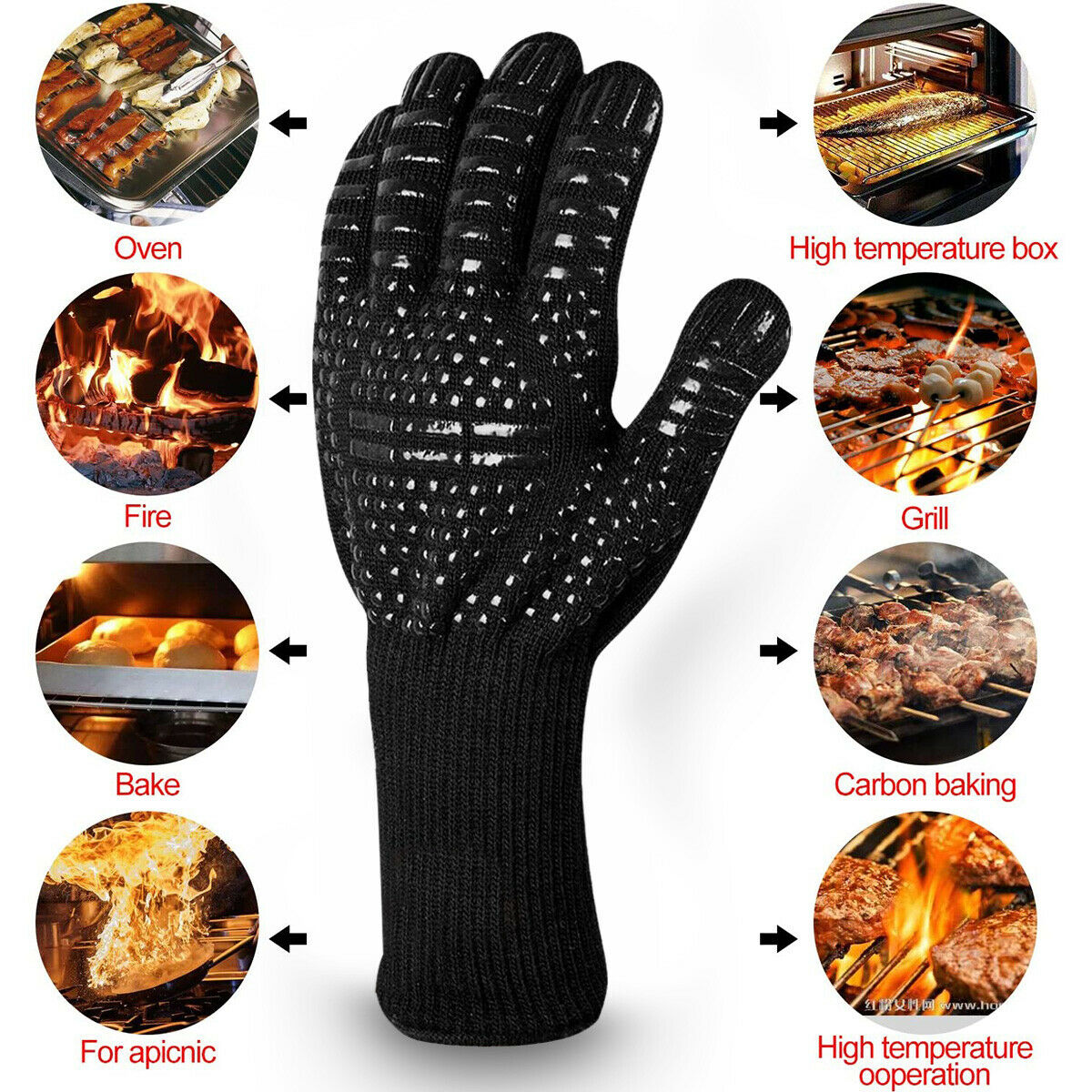 BBQ Gloves Fire Extreme Heat Resistant Grilling Cooking Oven Mitts
