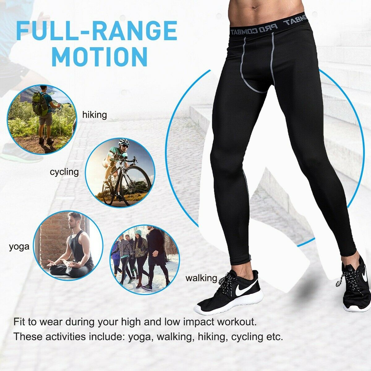 Men 2 In 1 Running Shorts Compression Pants Sport Leggings Breathable Quick  Dry Tights-L-Black 