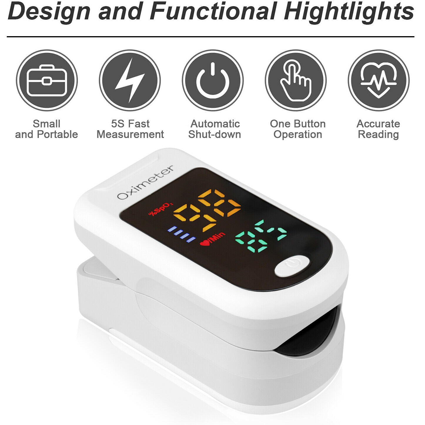 Fingertip Pulse Oximeter LED Blood Oxygen Monitor Spo2 Reading Blood Oxygen  Mete
