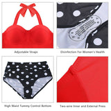 Women's Bikini Set Vintage Polka Dot High Waisted Swimming Costume Backless Bath